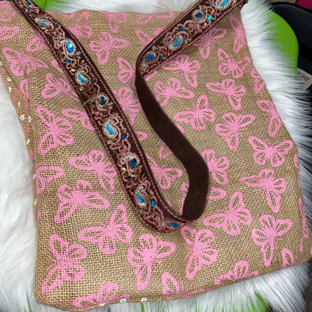 Butterfly print gunny bag, beach tote